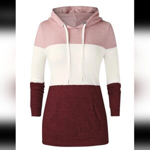 Colorblock Hoodie - Pink, White, and Burgundy